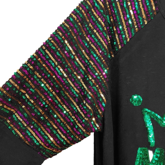 Mardi Gras Sequin Raglan Sleeve Black Sweater Size 18/20W Festival Parade - Picture 4 of 7